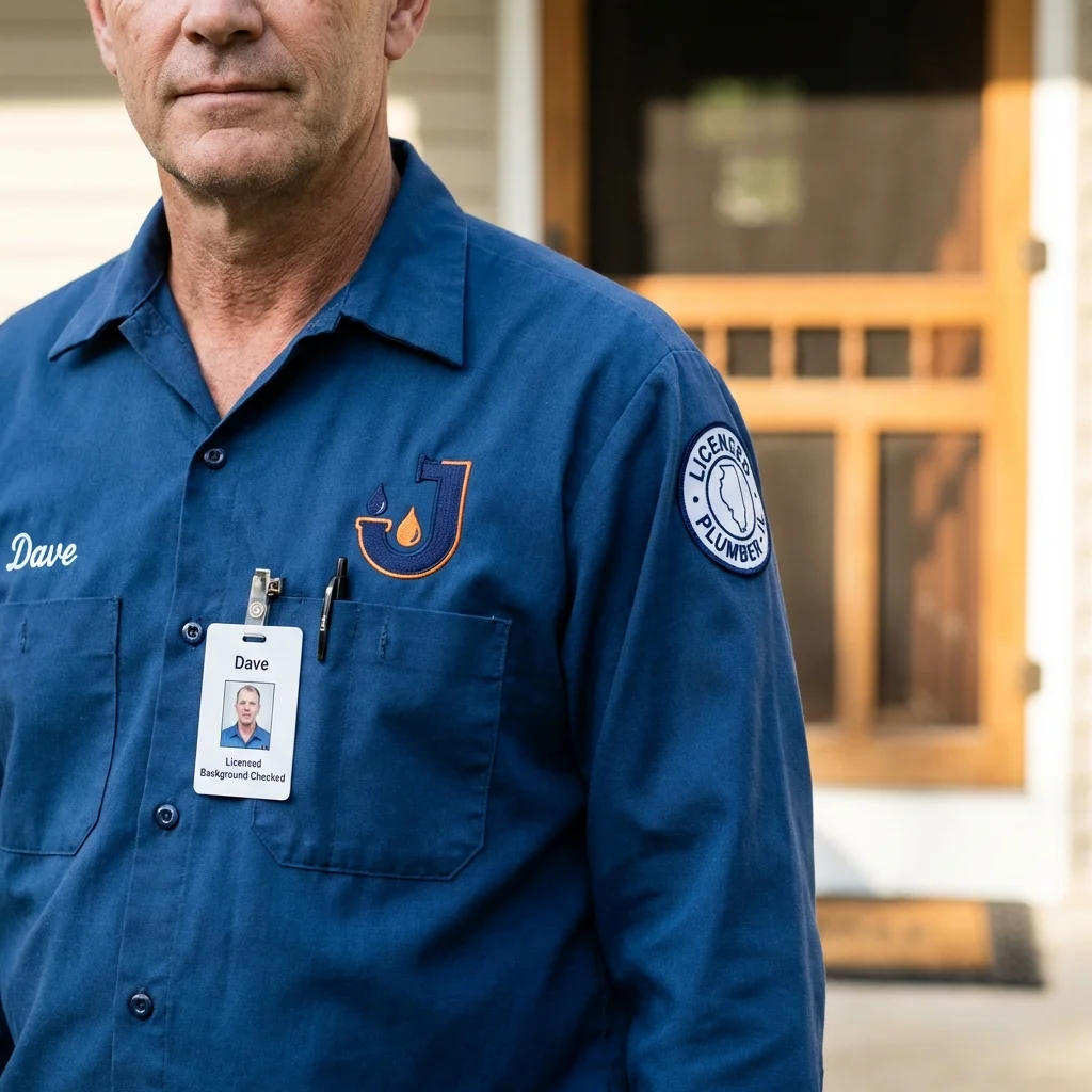 Licensed plumber showing ID badge in Park River, ND