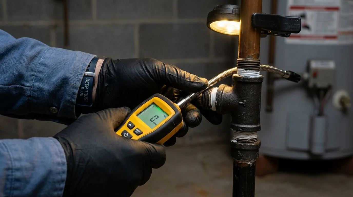 Gas leak detection with electronic sniffer by Johns Plumbing LLC in Park River
